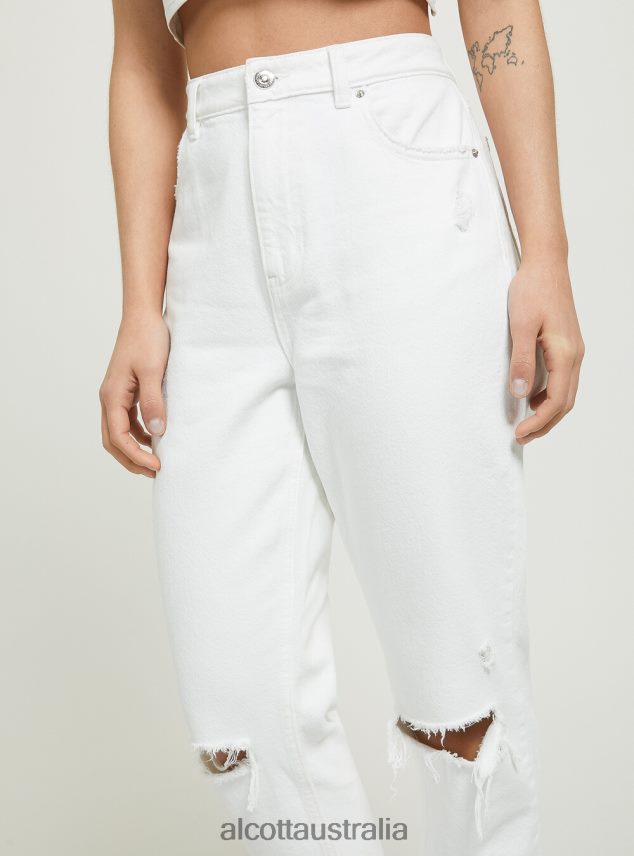 Mom Fit Jeans With Rips Women 2TH44251 D099 WHITE Alcott Clothing