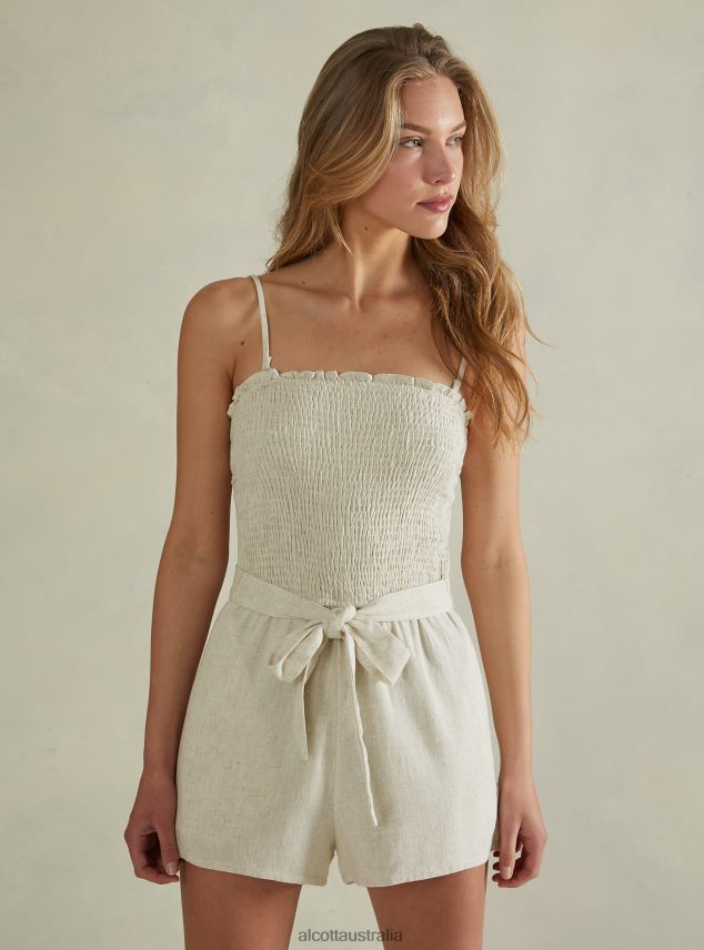 Linen Blend Short Jumpsuit Women 2TH442402 C0578 BEIGE Alcott Clothing