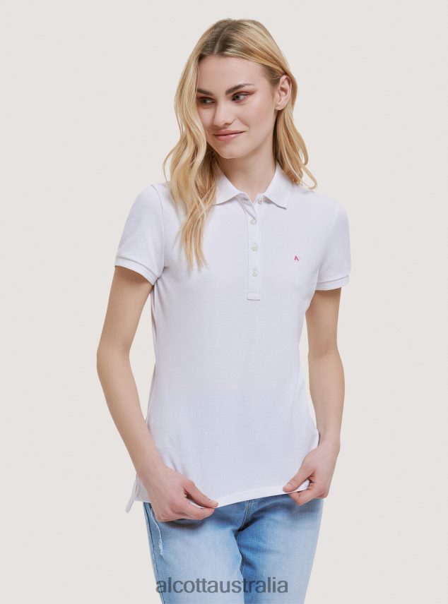 Cotton Pique Polo Shirt With Embroidery Women 2TH442214 WHITE Alcott Clothing