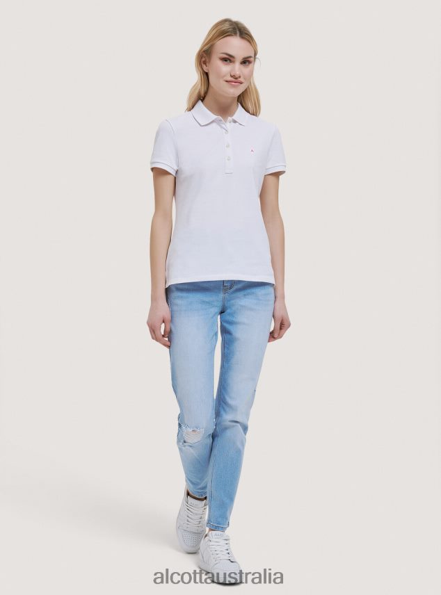 Cotton Pique Polo Shirt With Embroidery Women 2TH442214 WHITE Alcott Clothing