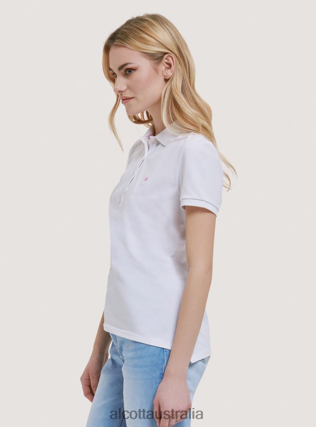 Cotton Pique Polo Shirt With Embroidery Women 2TH442214 WHITE Alcott Clothing