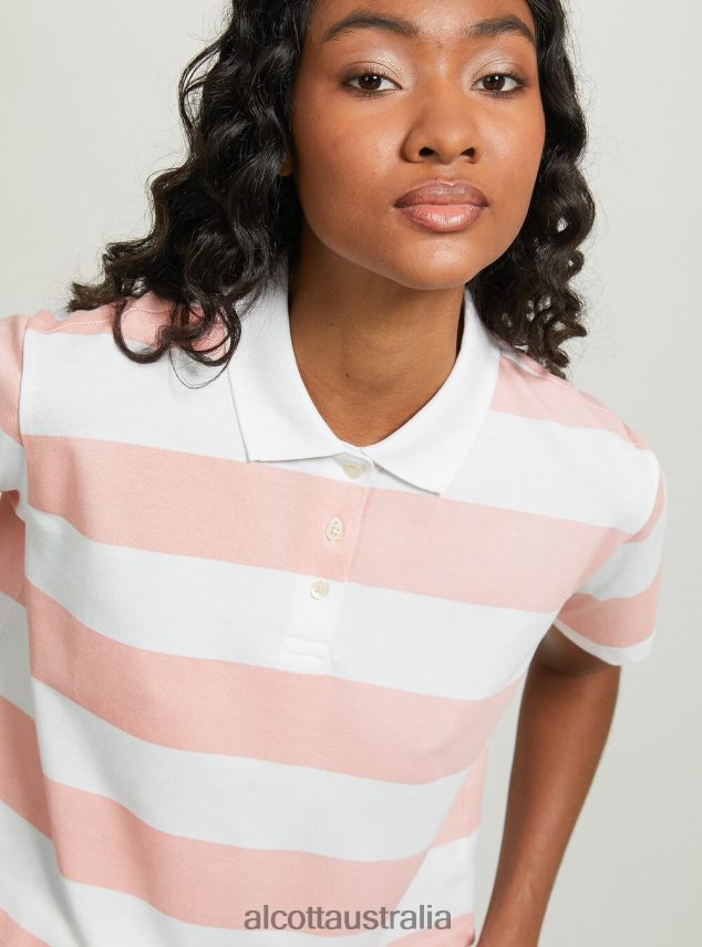Crop Fit Polo Shirt With Stripes Women 2TH4427 C4400 PINK Alcott Clothing