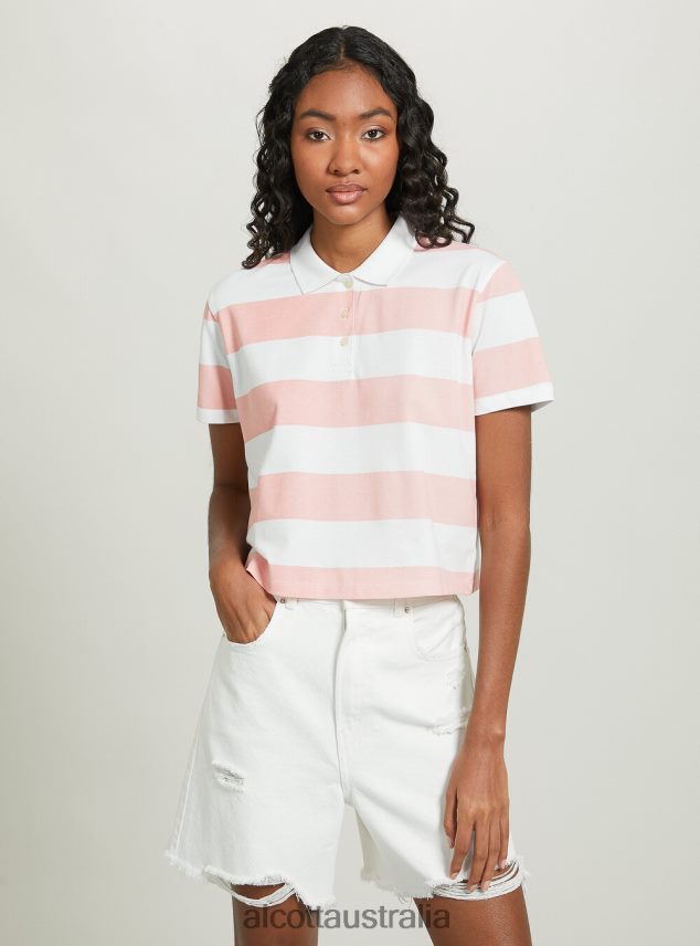 Crop Fit Polo Shirt With Stripes Women 2TH4427 C4400 PINK Alcott Clothing