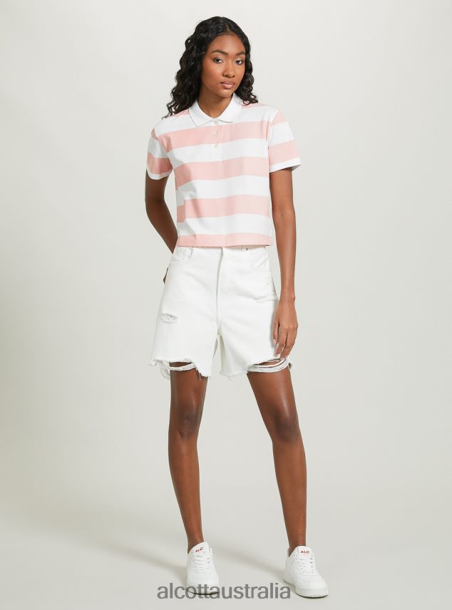 Crop Fit Polo Shirt With Stripes Women 2TH4427 C4400 PINK Alcott Clothing