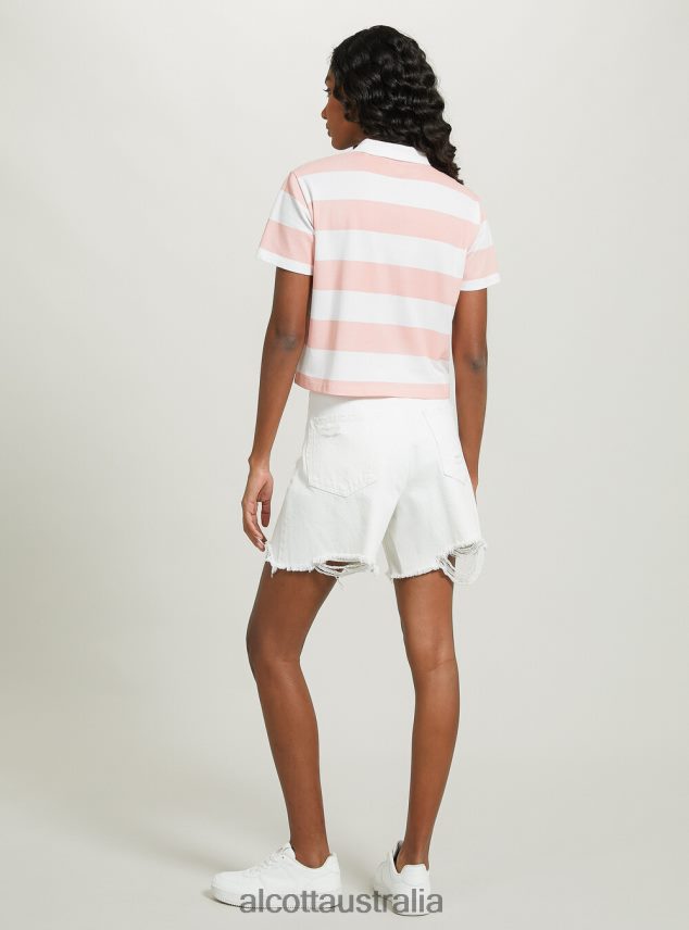 Crop Fit Polo Shirt With Stripes Women 2TH4427 C4400 PINK Alcott Clothing