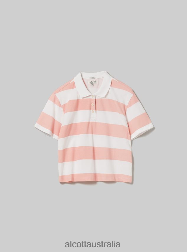 Crop Fit Polo Shirt With Stripes Women 2TH4427 C4400 PINK Alcott Clothing
