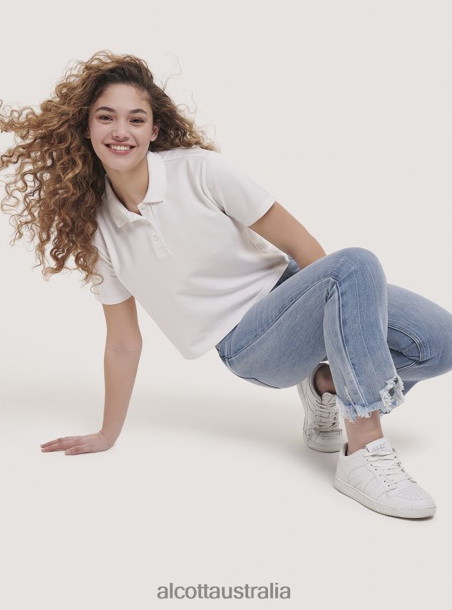 Crop Fit Polo Shirt Women 2TH44296 WHITE Alcott Clothing