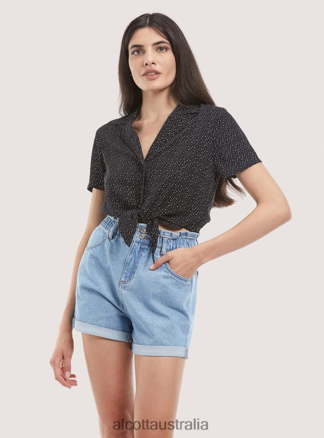 Camicia Crop Con Nodo Women 2TH442322 BLACK Alcott Clothing