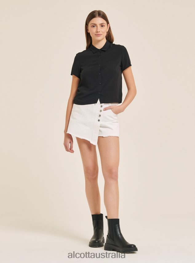 Cropped Shirt With Breast Pocket Women 2TH442184 WH3 WHITE Alcott Clothing