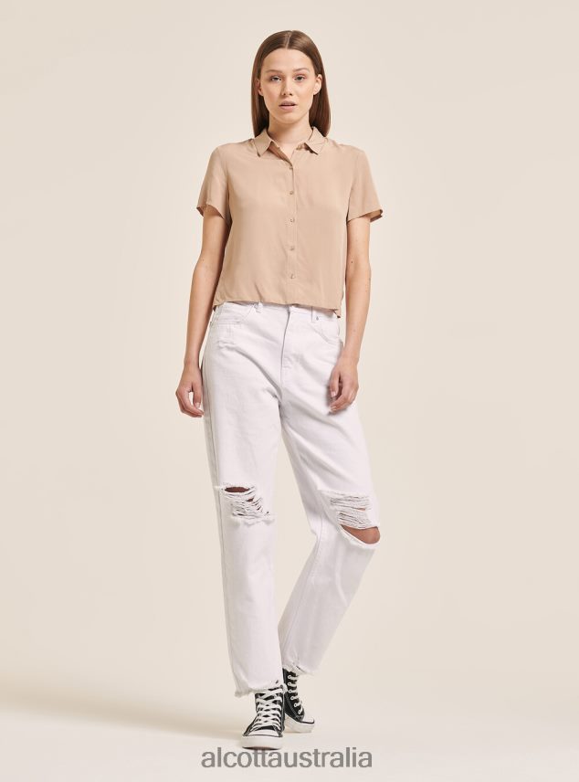 Cropped Shirt With Breast Pocket Women 2TH442294 WH3 WHITE Alcott Clothing