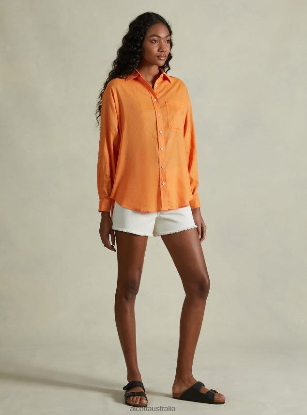 Linen Blend Shirt With Breast Pocket Women 2TH442112 GA3 AQUA GREEN LIGHT Alcott Clothing