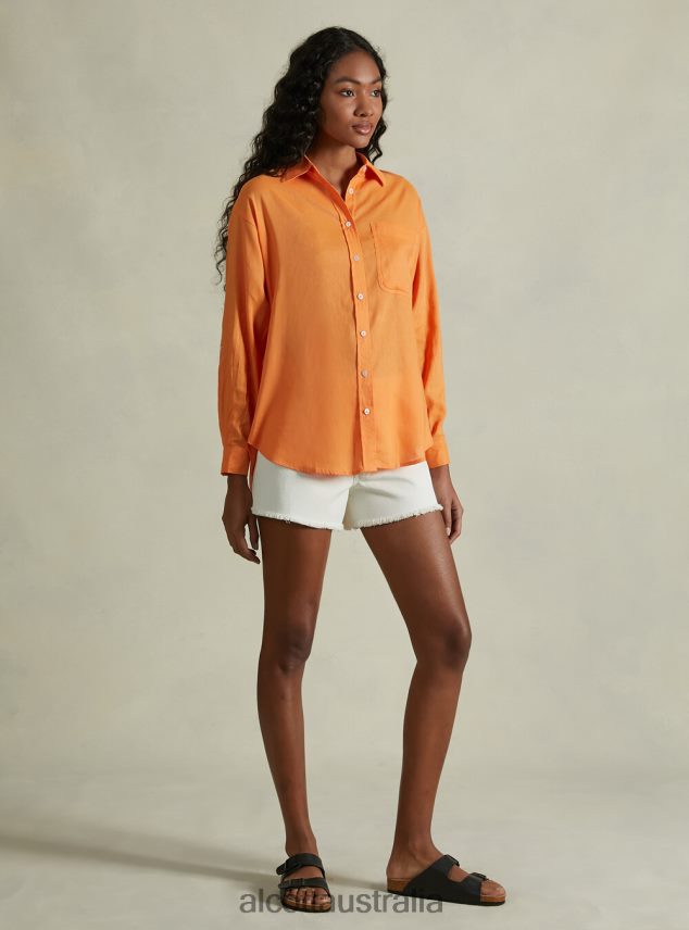 Linen Blend Shirt With Breast Pocket Women 2TH442112 GA3 AQUA GREEN LIGHT Alcott Clothing