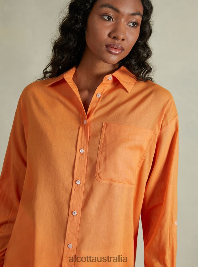 Linen Blend Shirt With Breast Pocket Women 2TH442112 GA3 AQUA GREEN LIGHT Alcott Clothing