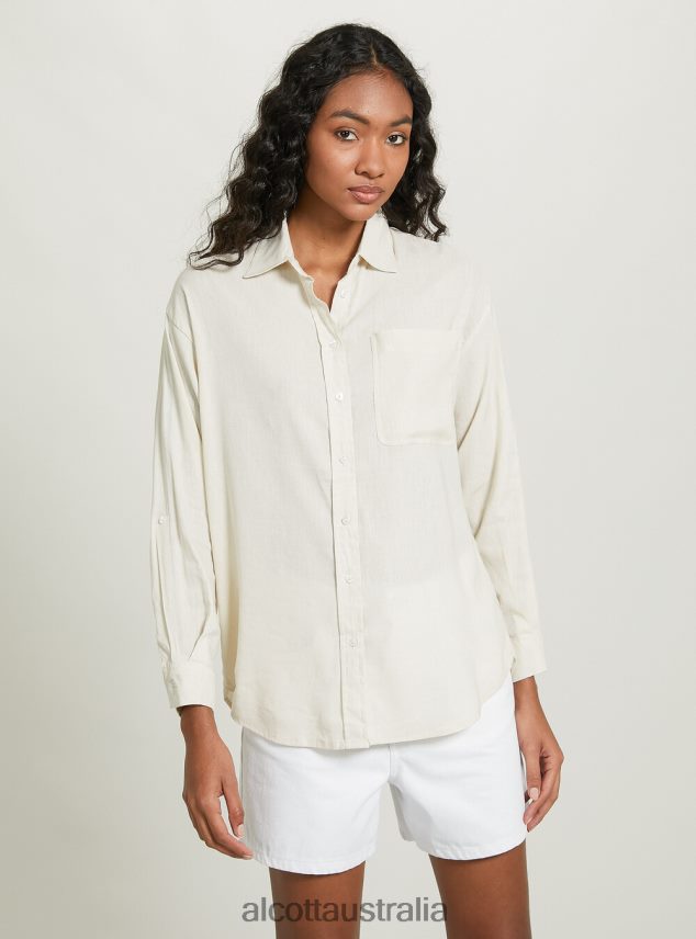 Linen Blend Shirt With Breast Pocket Women 2TH442162 GA3 AQUA GREEN LIGHT Alcott Clothing