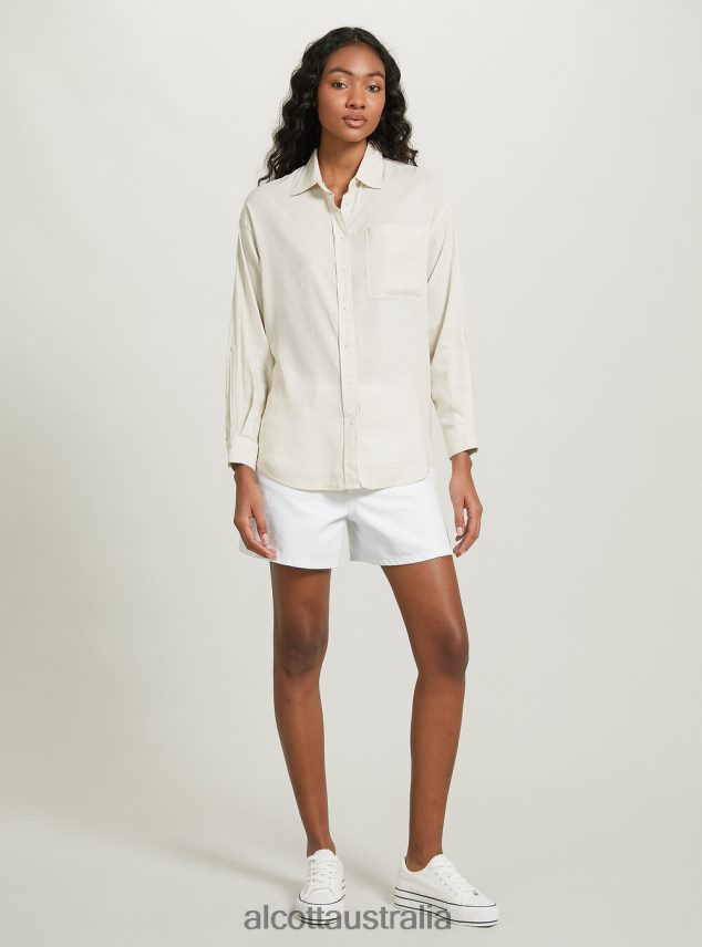 Linen Blend Shirt With Breast Pocket Women 2TH442162 GA3 AQUA GREEN LIGHT Alcott Clothing