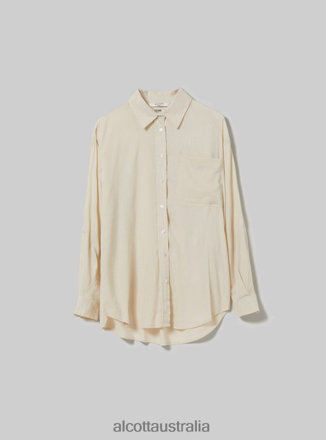 Linen Blend Shirt With Breast Pocket Women 2TH442162 GA3 AQUA GREEN LIGHT Alcott Clothing