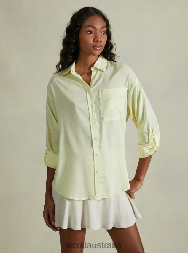 Linen Blend Shirt With Breast Pocket Women 2TH442518 GA3 AQUA GREEN LIGHT Alcott Clothing