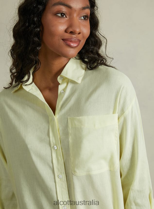 Linen Blend Shirt With Breast Pocket Women 2TH442518 GA3 AQUA GREEN LIGHT Alcott Clothing