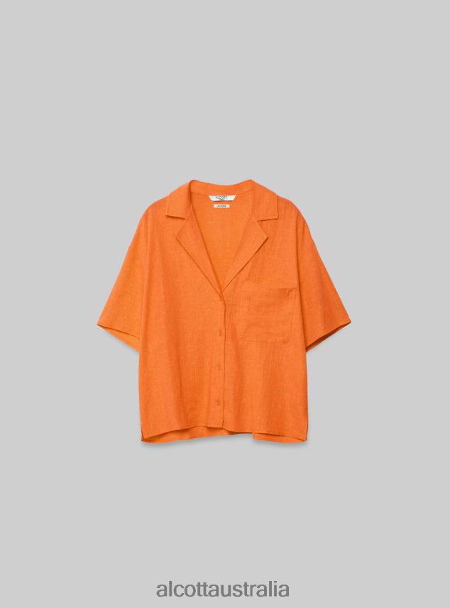 Linen Blend Short-Sleeved Shirt Women 2TH442483 PK3 PINK LIGHT Alcott Clothing