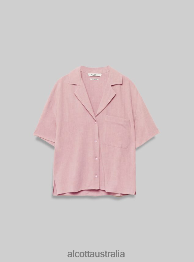 Linen Blend Short-Sleeved Shirt Women 2TH442498 PK3 PINK LIGHT Alcott Clothing