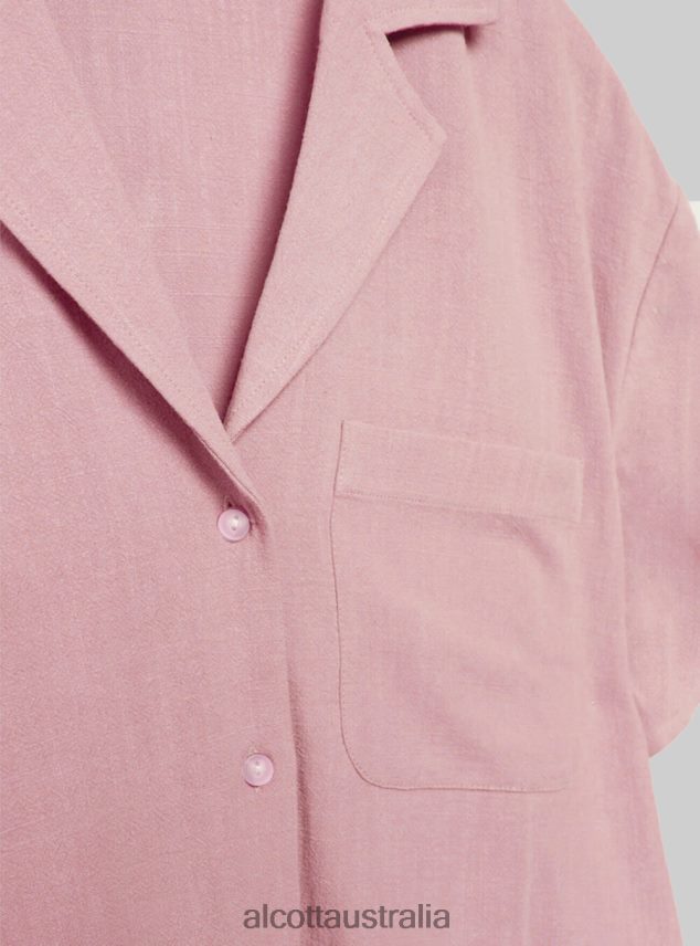 Linen Blend Short-Sleeved Shirt Women 2TH442498 PK3 PINK LIGHT Alcott Clothing