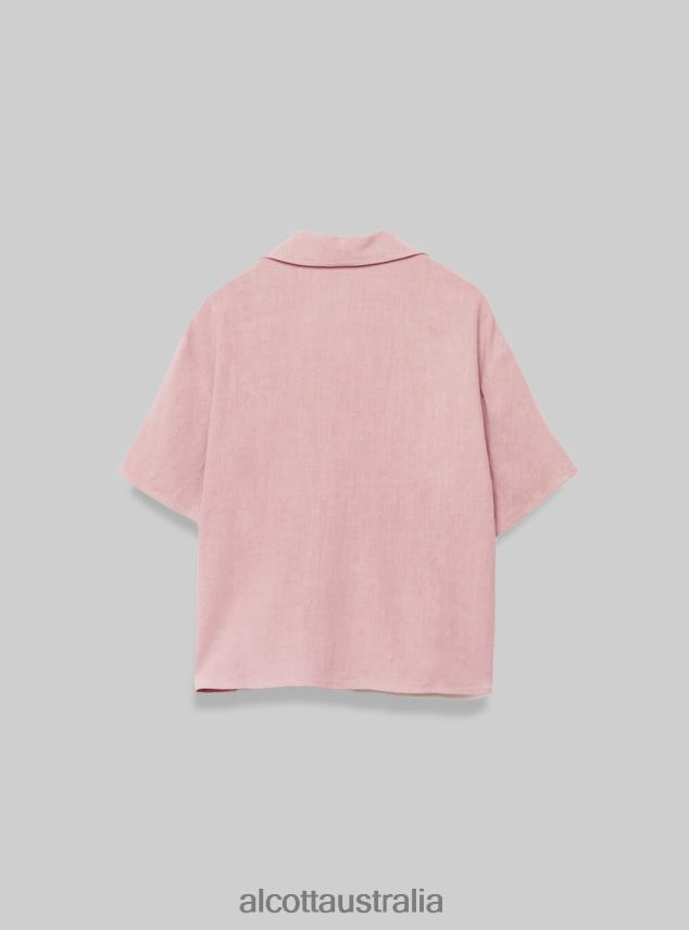 Linen Blend Short-Sleeved Shirt Women 2TH442498 PK3 PINK LIGHT Alcott Clothing