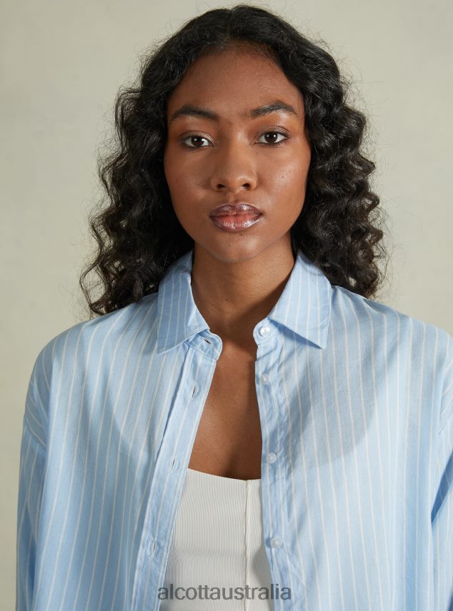 Linen Blend Striped Shirt Women 2TH44221 AZ3 AZURRE LIGHT Alcott Clothing