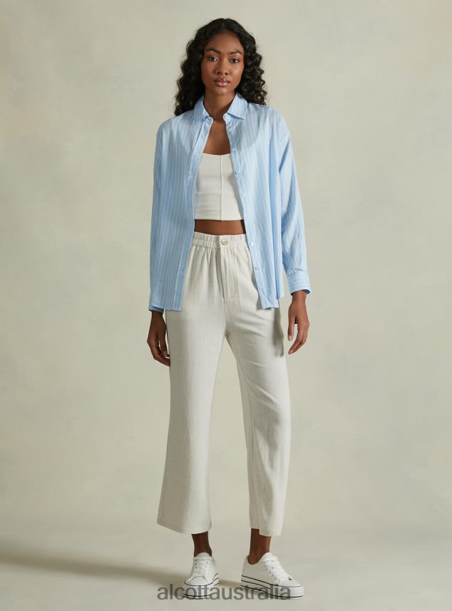 Linen Blend Striped Shirt Women 2TH44221 AZ3 AZURRE LIGHT Alcott Clothing