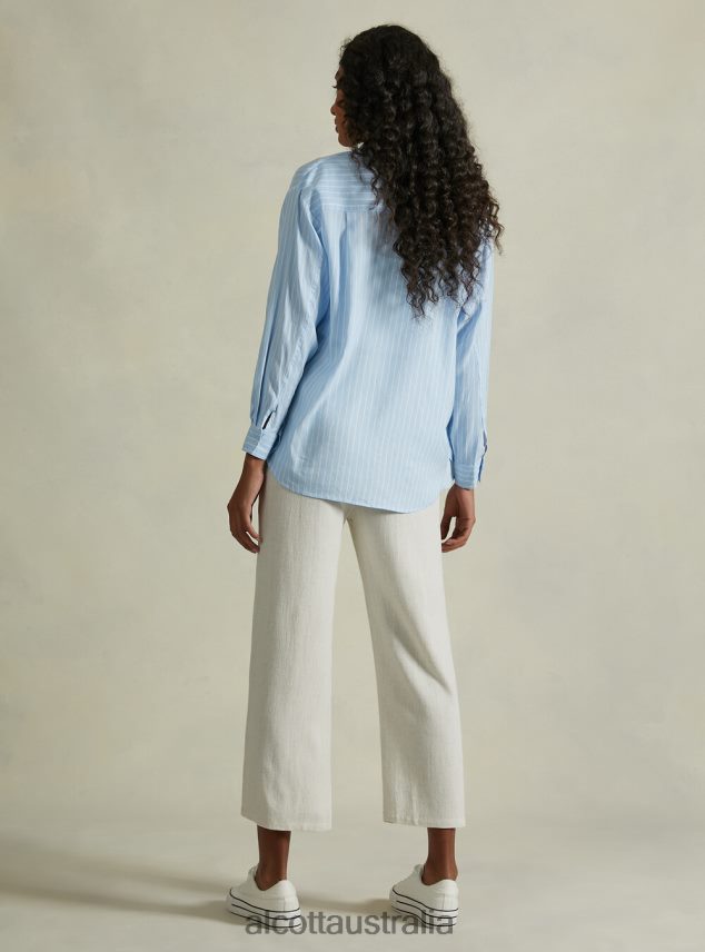 Linen Blend Striped Shirt Women 2TH44221 AZ3 AZURRE LIGHT Alcott Clothing