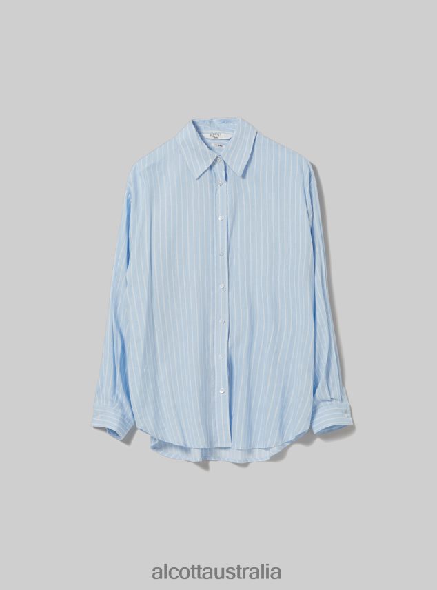 Linen Blend Striped Shirt Women 2TH44221 AZ3 AZURRE LIGHT Alcott Clothing