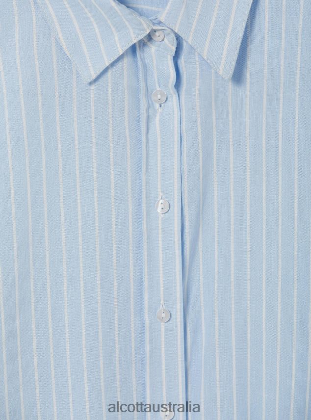 Linen Blend Striped Shirt Women 2TH44221 AZ3 AZURRE LIGHT Alcott Clothing