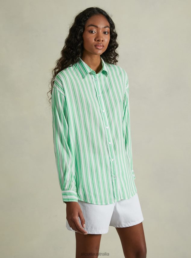 Linen Blend Striped Shirt Women 2TH44225 AZ3 AZURRE LIGHT Alcott Clothing