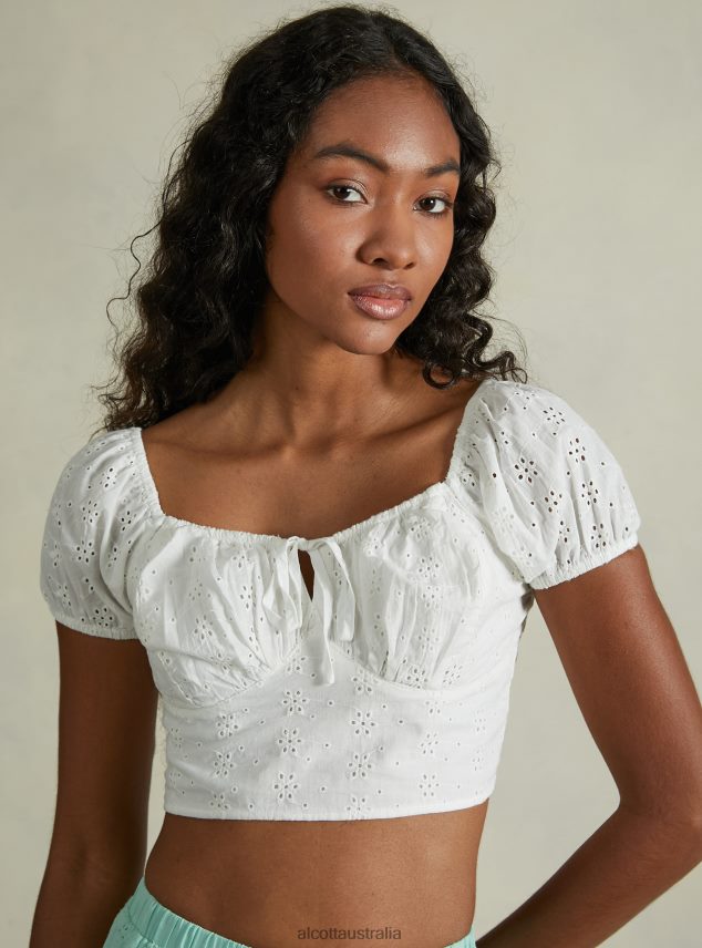 Sangallo Lace Cropped Blouse Women 2TH442173 WH2 WHITE Alcott Clothing