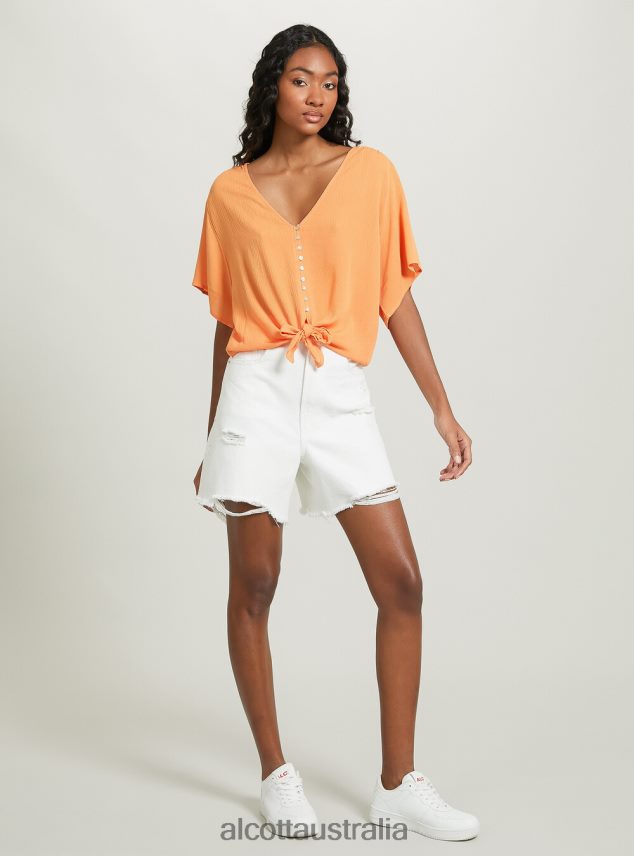 V-Neck Shirt With Waist Knot Women 2TH442168 WH2 WHITE Alcott Clothing