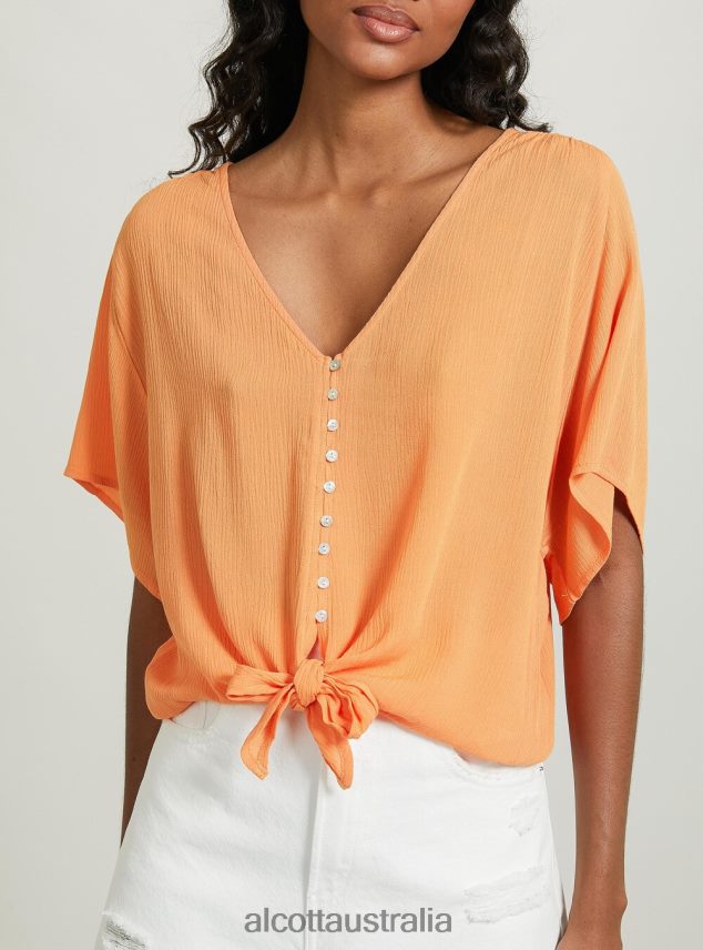 V-Neck Shirt With Waist Knot Women 2TH442168 WH2 WHITE Alcott Clothing