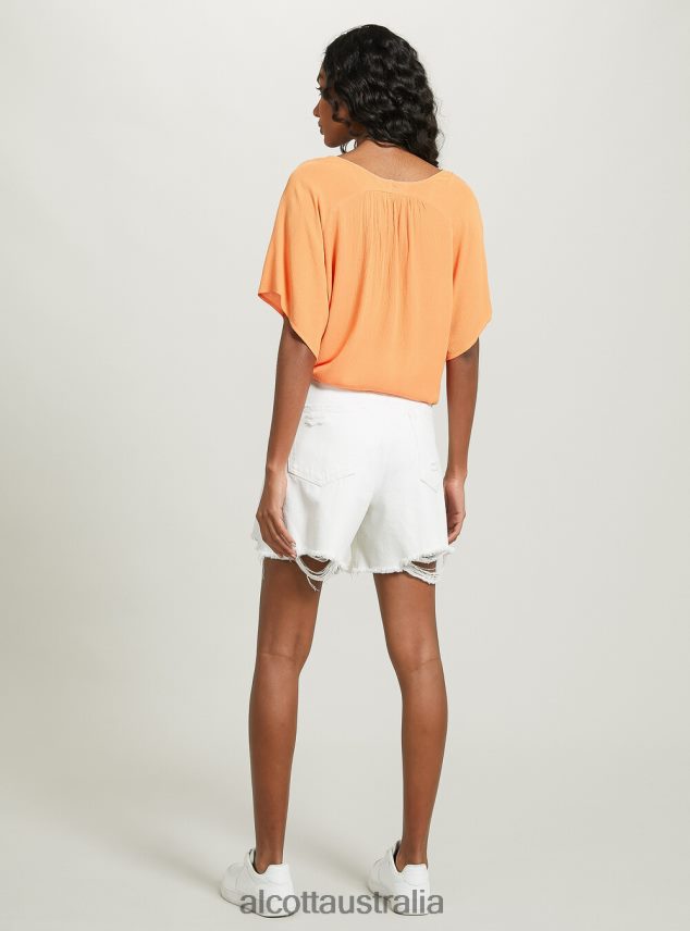 V-Neck Shirt With Waist Knot Women 2TH442168 WH2 WHITE Alcott Clothing