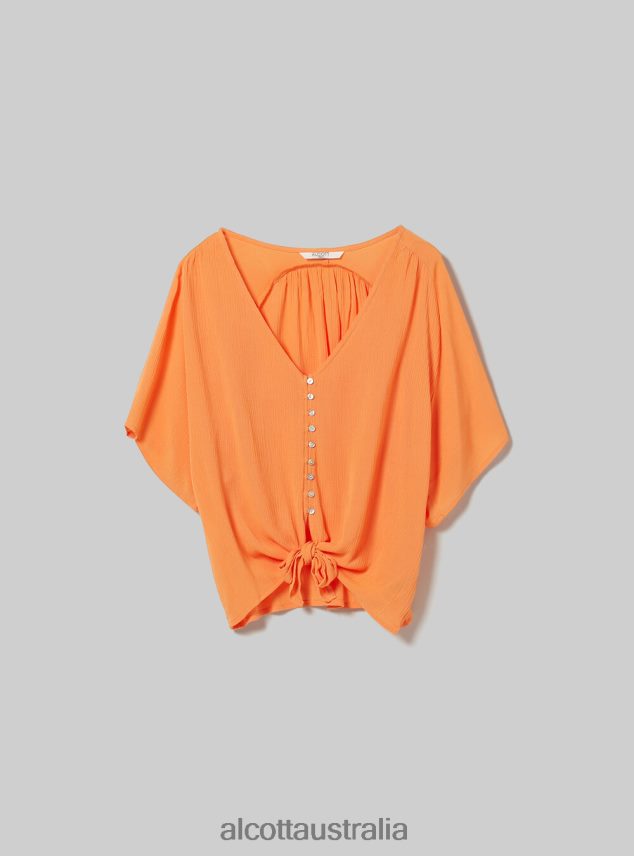 V-Neck Shirt With Waist Knot Women 2TH442168 WH2 WHITE Alcott Clothing