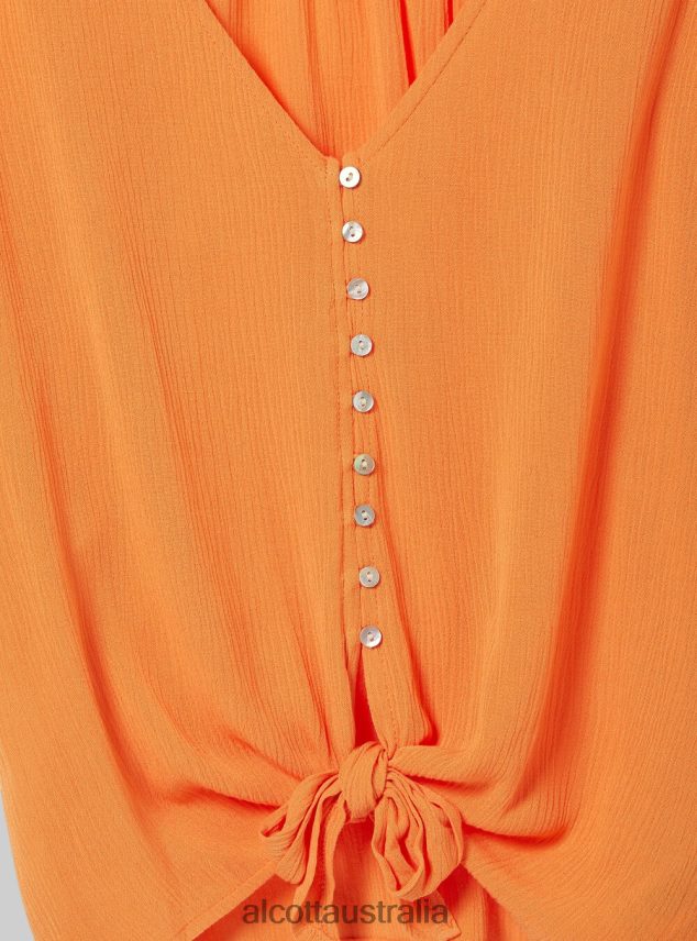 V-Neck Shirt With Waist Knot Women 2TH442168 WH2 WHITE Alcott Clothing