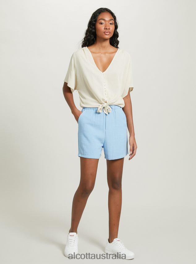 V-Neck Shirt With Waist Knot Women 2TH442219 WH2 WHITE Alcott Clothing