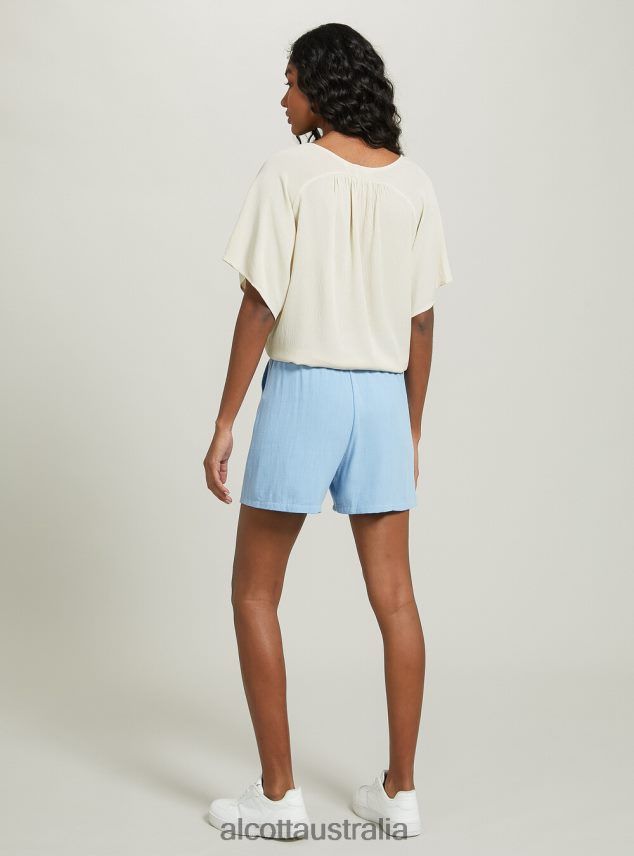 V-Neck Shirt With Waist Knot Women 2TH442219 WH2 WHITE Alcott Clothing