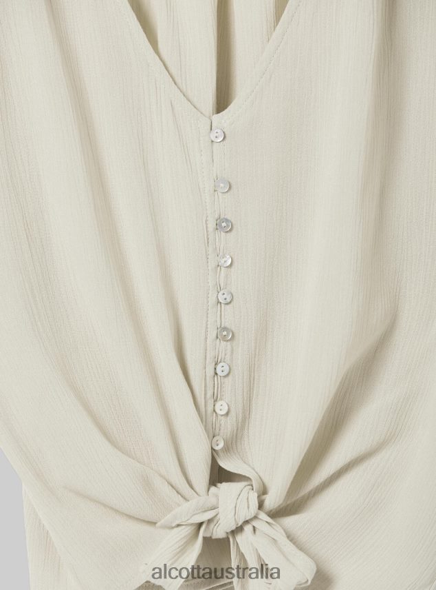 V-Neck Shirt With Waist Knot Women 2TH442219 WH2 WHITE Alcott Clothing