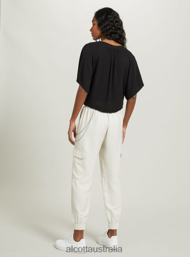 V-Neck Shirt With Waist Knot Women 2TH442265 WH2 WHITE Alcott Clothing