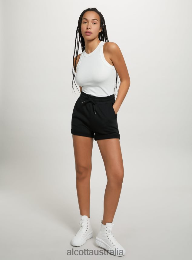 Cotton Shorts With Roll Up And Drawstring Women 2TH442300 BK1 BLACK Alcott Clothing