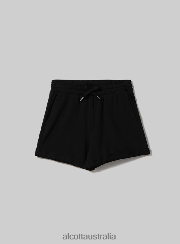 Cotton Shorts With Roll Up And Drawstring Women 2TH442300 BK1 BLACK Alcott Clothing