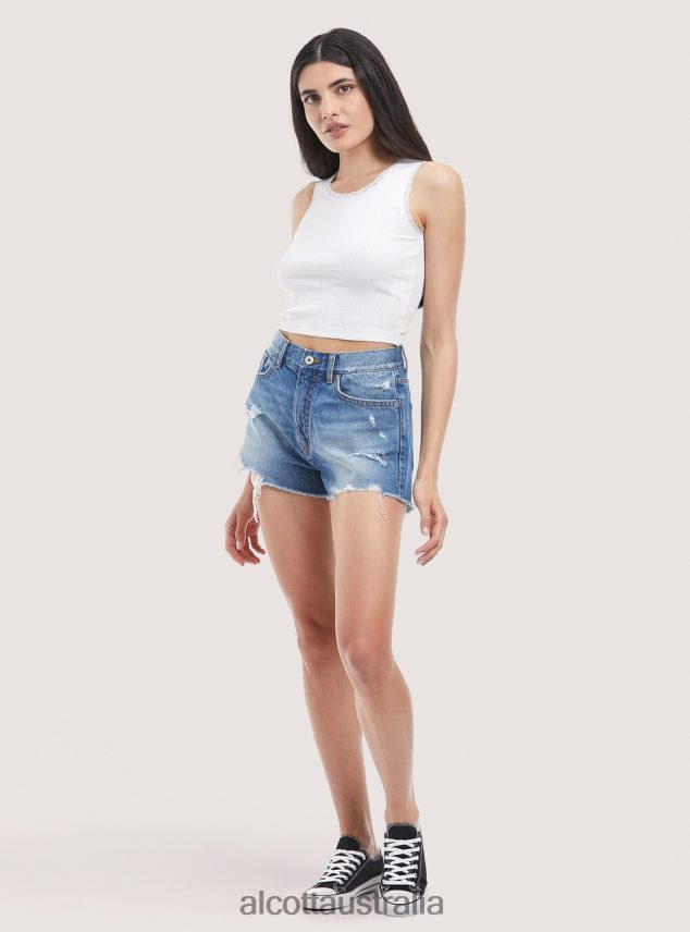 Denim Shorts With Rips Women 2TH442116 D003 MEDIUM BLUE Alcott Clothing