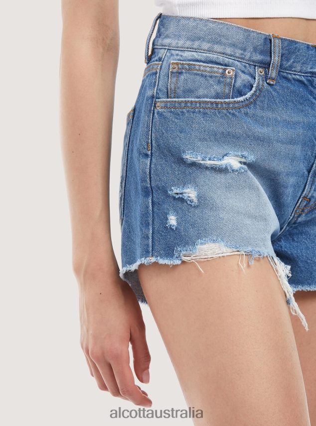Denim Shorts With Rips Women 2TH442116 D003 MEDIUM BLUE Alcott Clothing