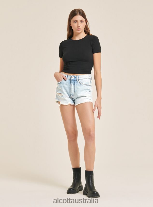 Denim Shorts With Rips Women 2TH442371 D003 MEDIUM BLUE Alcott Clothing