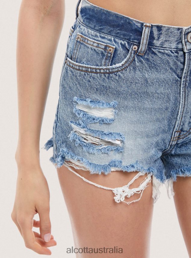 Denim Shorts With Rips Women 2TH442510 D003 MEDIUM BLUE Alcott Clothing