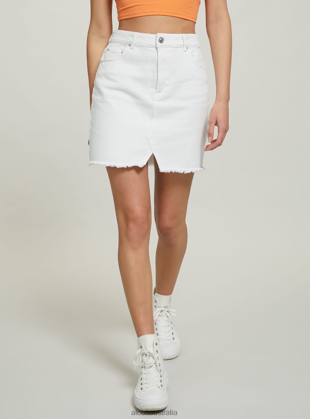 Raw Cut Denim Skirt Women 2TH442434 WHITE Alcott Clothing