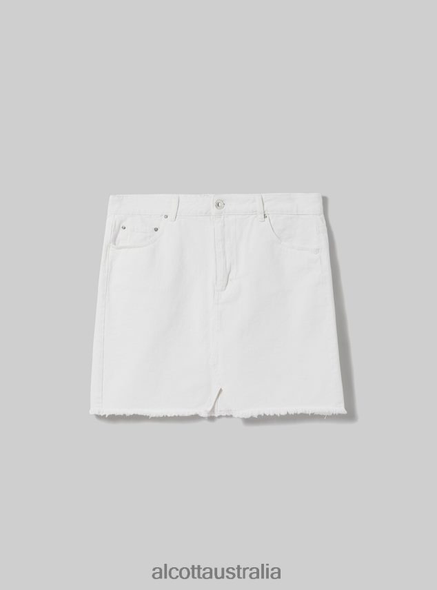 Raw Cut Denim Skirt Women 2TH442434 WHITE Alcott Clothing